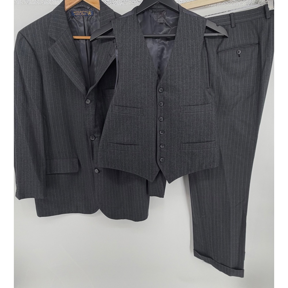 VTG Brooks Brothers Golden Fleece Mens 3 Piece Suit Gray Pinstripe Wool 40R
